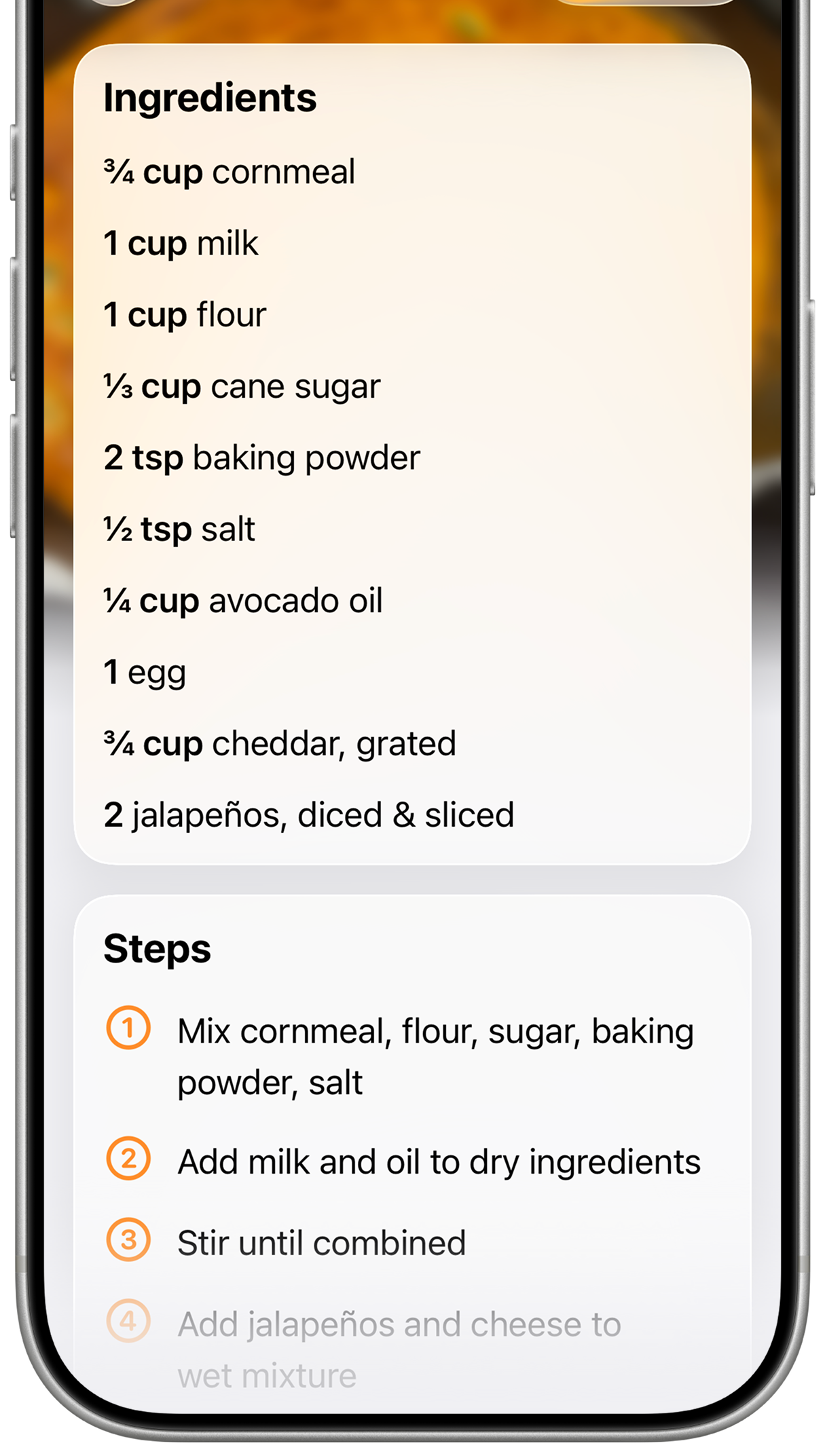 Easy Recipe cooking view with ingredients and step-by-step instructions