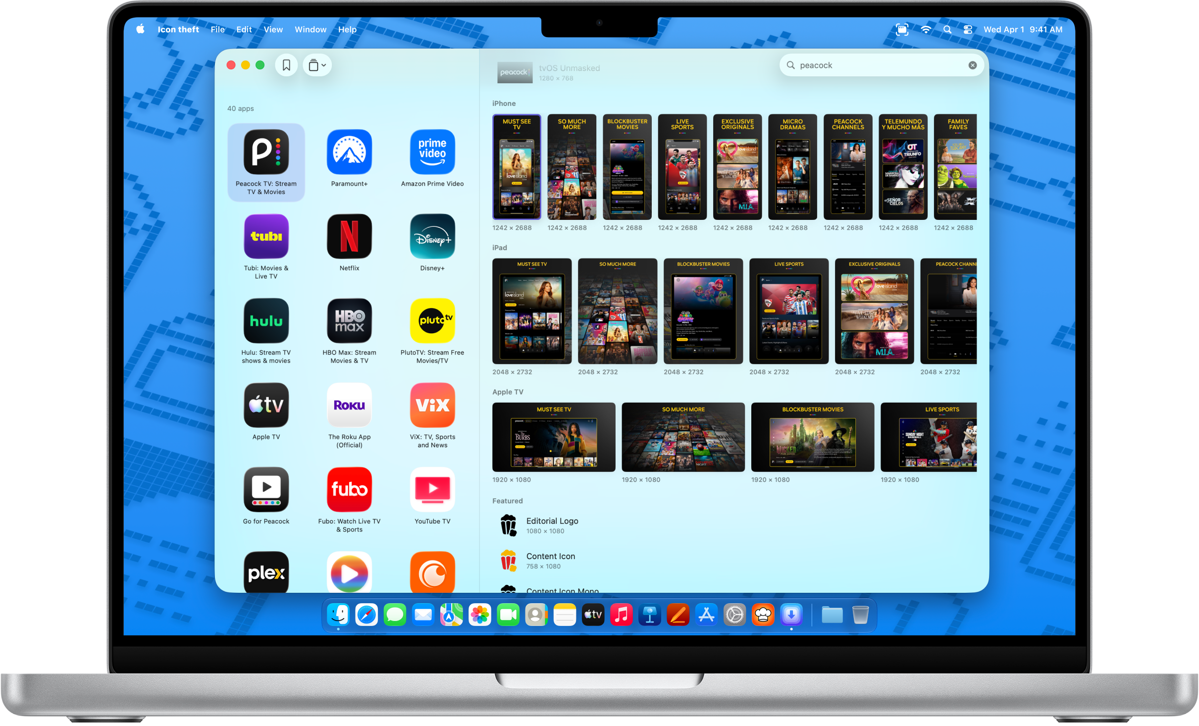 Icon Goodies on Mac, showing Peacock TV store screenshots