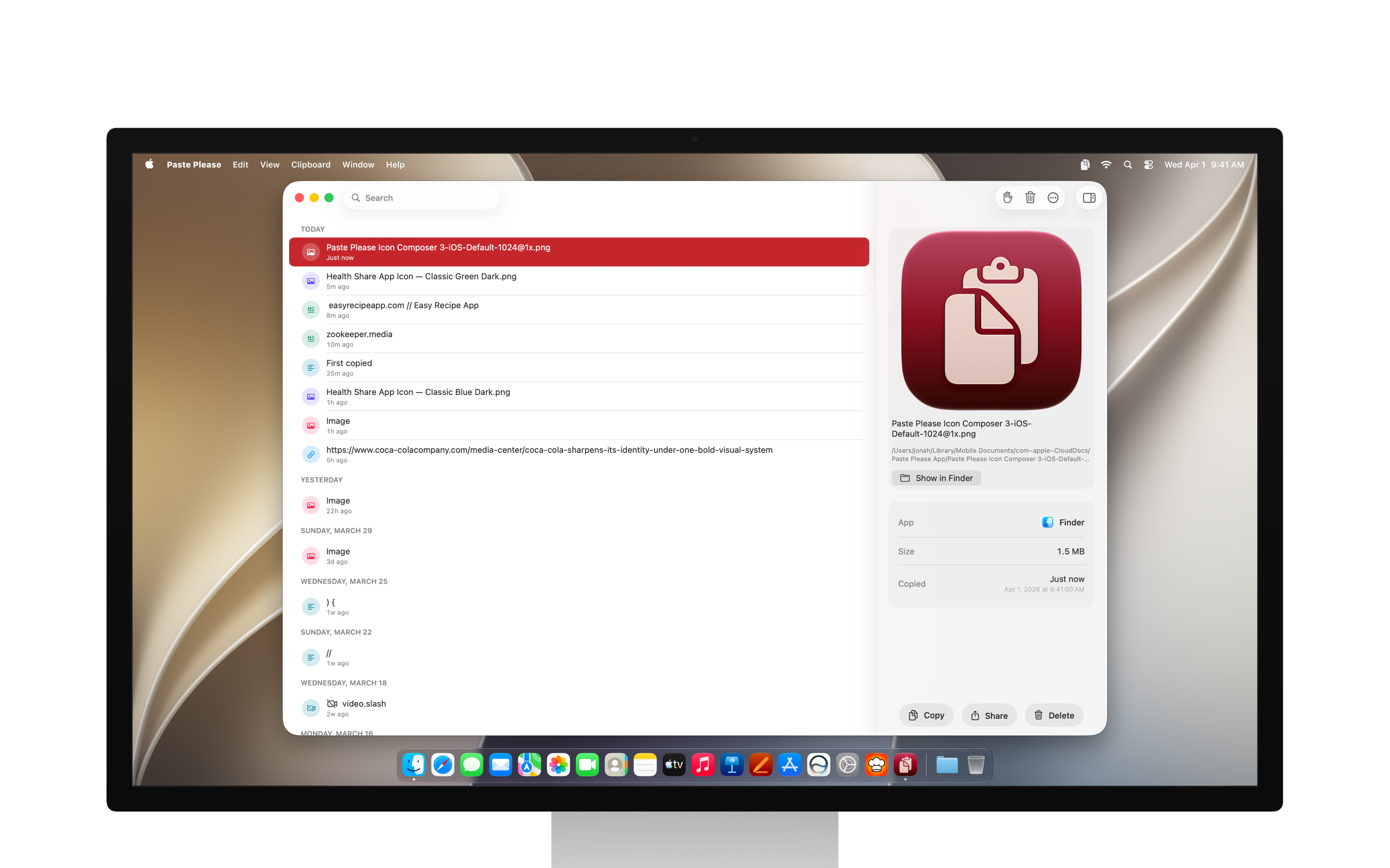 Paste Please full window with clipboard preview on Mac
