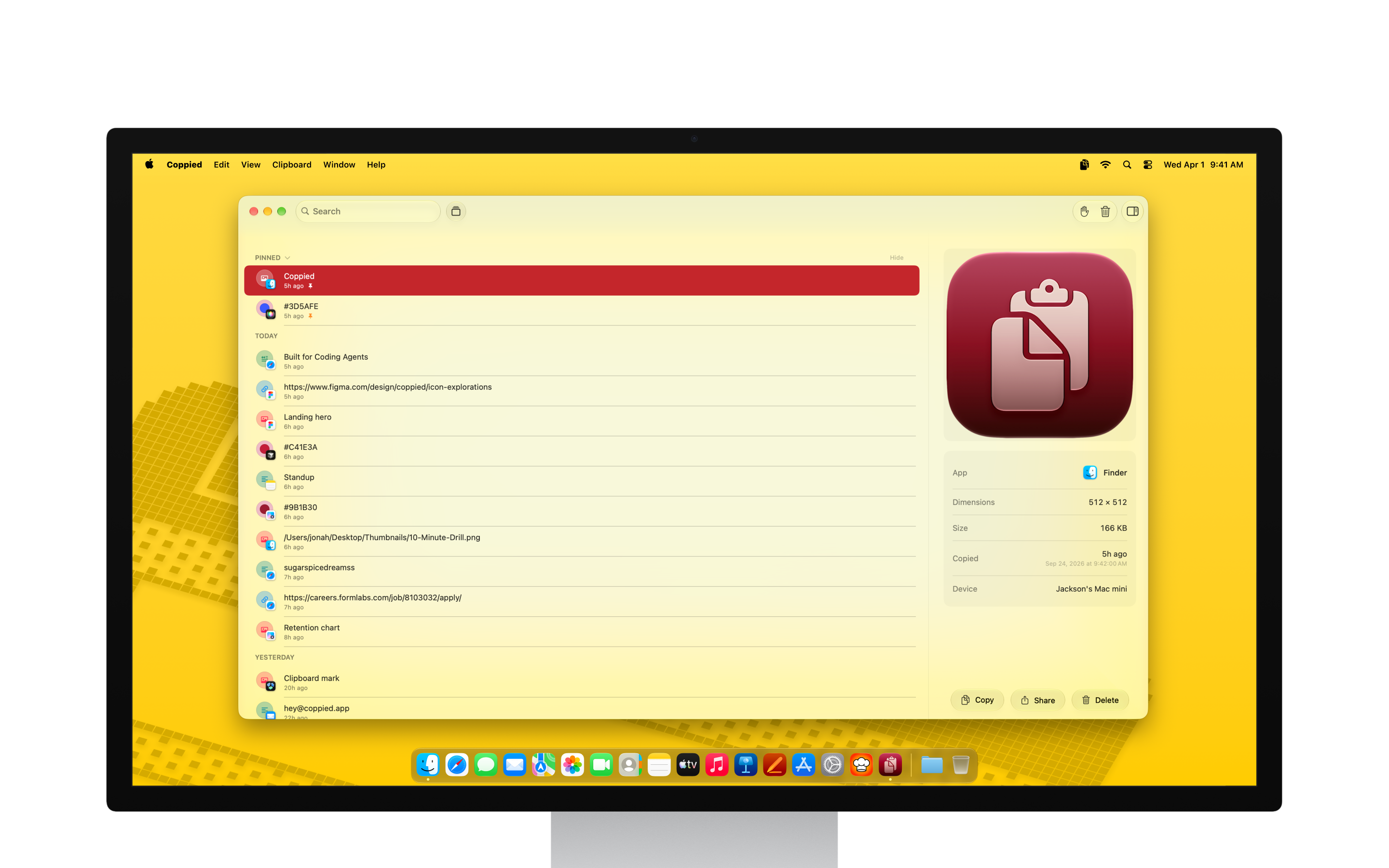 Coppied full window with clipboard preview on Mac